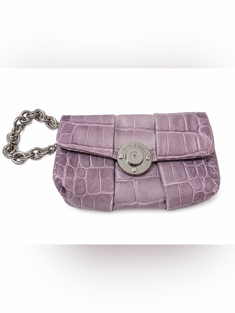 henri bendel Croc-Embossed Lilac Chain Shoulder Clutch